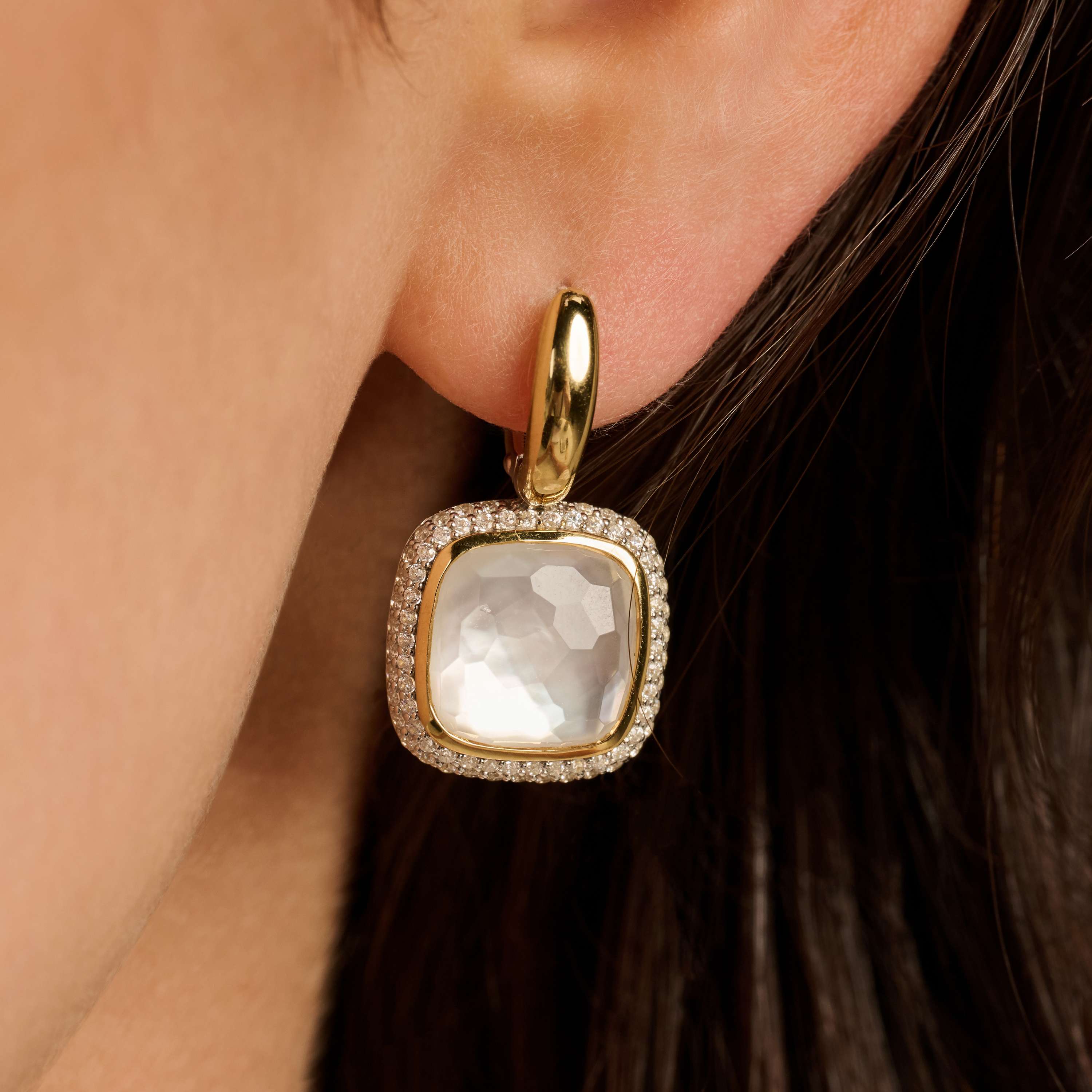 Zirkonia Cushion Oorbellen met parel - Image 7