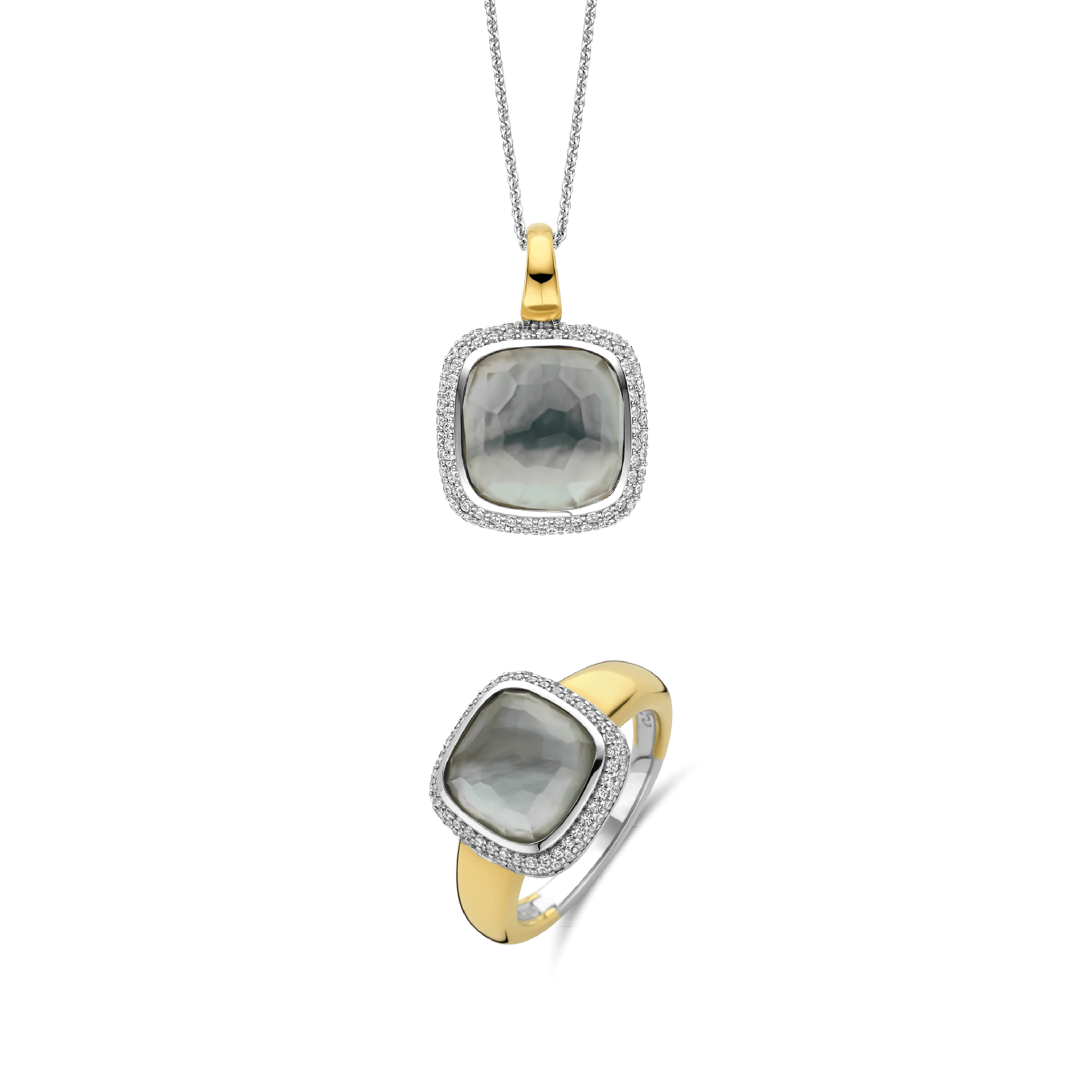 TI SENTO Grey Cushion Sieradenset - Ketting met hanger en Ring